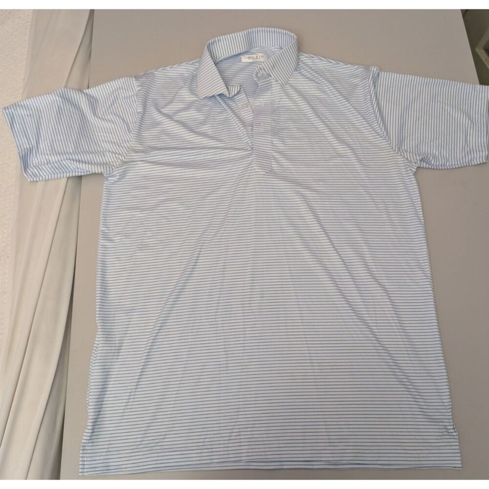 Collars & Co. Featherweight Dress Polo Shirt Men Medium M Blue Stripe 21.5x29